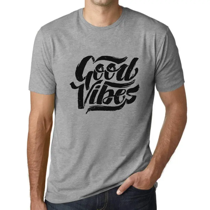 Ultrabasic - Homme Graphique Bonnes Vibrations Imprimé Lettres Gris Chiné 1