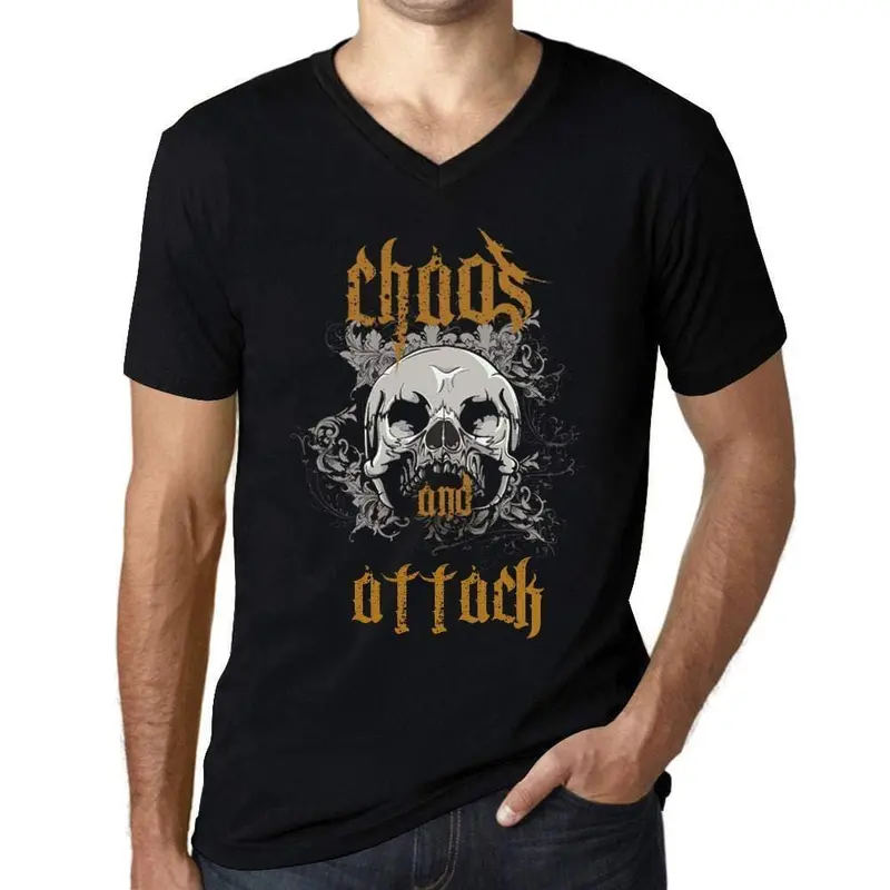 Ultrabasic - Homme Graphique Col V Tee Shirt Chaos And Attack Noir Profond 1
