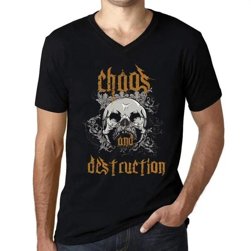 Ultrabasic - Homme Graphique Col V Tee Shirt Chaos And Destruction Noir Profond 1