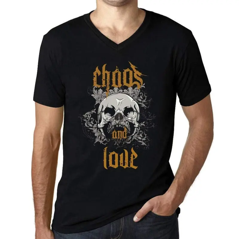 Ultrabasic - Homme Graphique Col V Tee Shirt Chaos And Love Noir Profond 1
