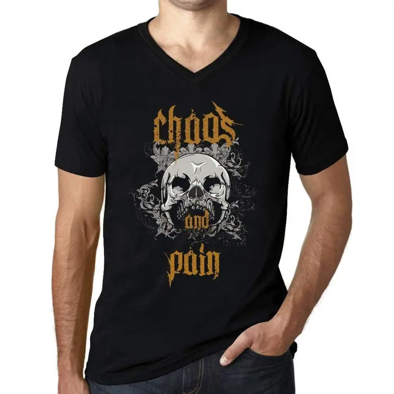 Ultrabasic - Homme Graphique Col V Tee Shirt Chaos And Pain Noir Profond 1