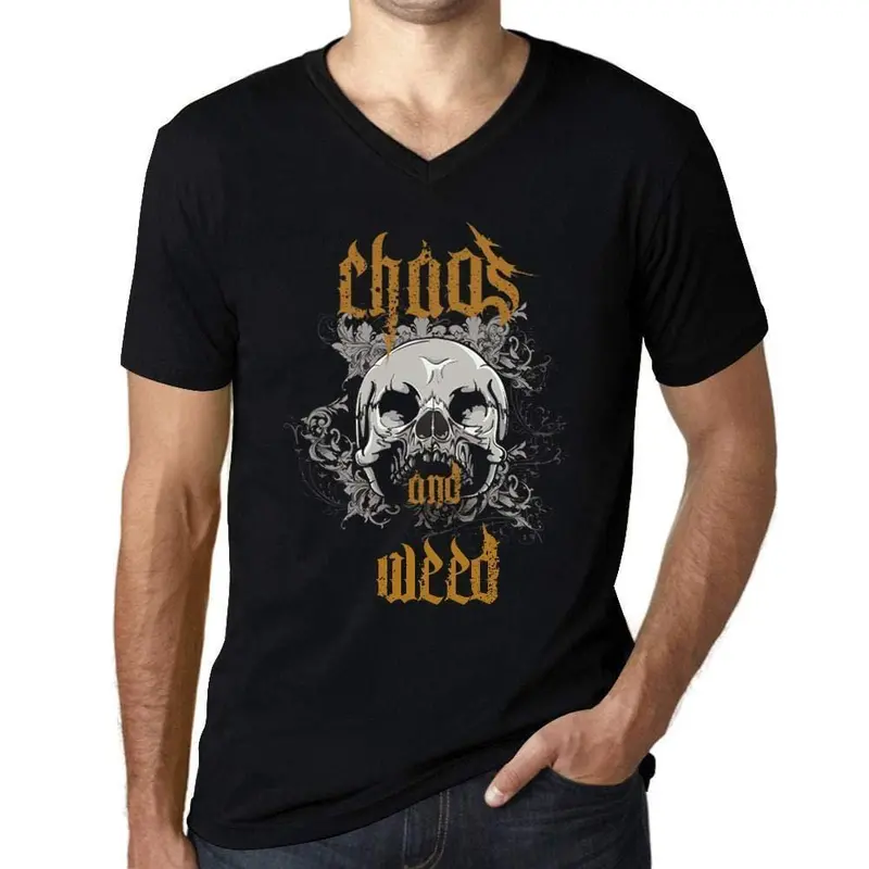 Ultrabasic - Homme Graphique Col V Tee Shirt Chaos And Weed Noir Profond 1