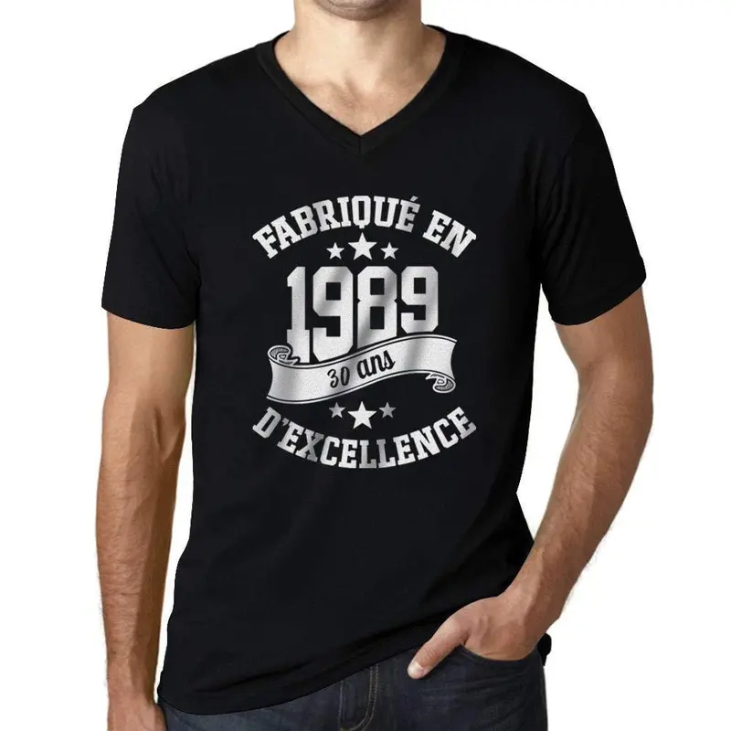 Ultrabasic - Homme Graphique Col V Tee Shirt Fabriqué En 1989, 30 Ans D'être Génial Unisex T-Shirt Noir Profond 1
