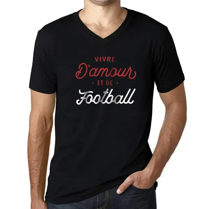 Ultrabasic - Homme Graphique Col V Tee Shirt Vivre D'amour Et De Football Imprimé Lettres Noir Profond 1