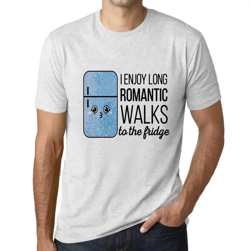 Ultrabasic - Homme Graphique J'apprécie De Longues Promenades Romantiques Au Réfrigérateur T-Shirt Imprimé Lettres Blanc Chiné 1