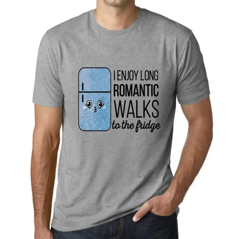Ultrabasic - Homme Graphique J'apprécie De Longues Promenades Romantiques Au Réfrigérateur T-Shirt Imprimé Lettres Gris Chiné 1