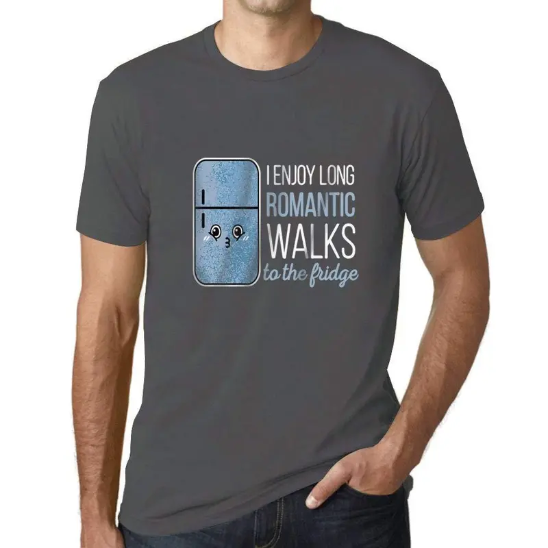 Ultrabasic - Homme Graphique J'apprécie De Longues Promenades Romantiques Au Réfrigérateur T-Shirt Imprimé Lettres Gris Souris 1