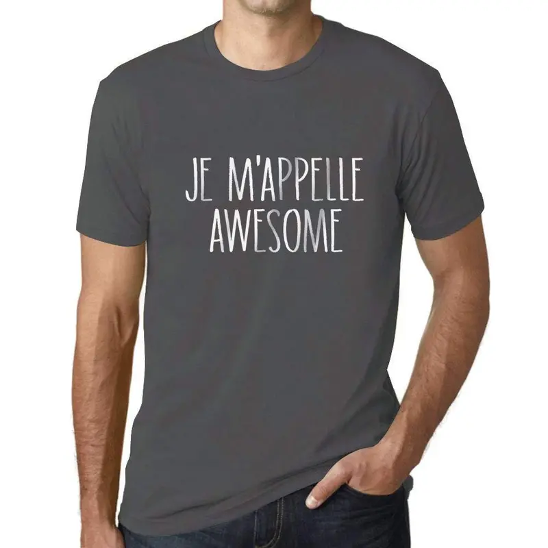 Ultrabasic - Homme Graphique Je M'appelle Awesome T-Shirt Blanc Lettre Gris Souris 1