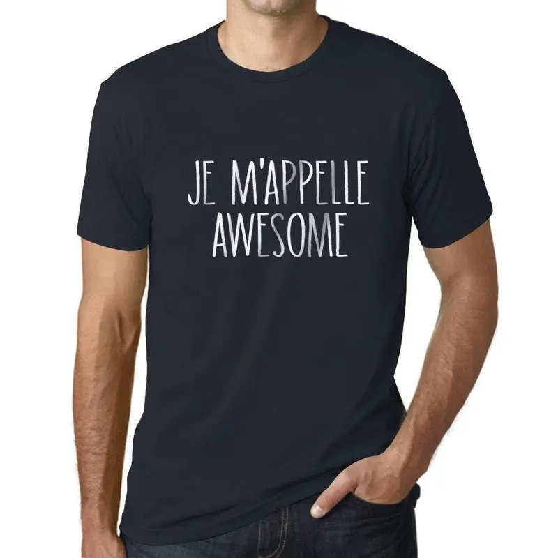 Ultrabasic - Homme Graphique Je M'appelle Awesome T-Shirt Blanc Lettre Marine 1