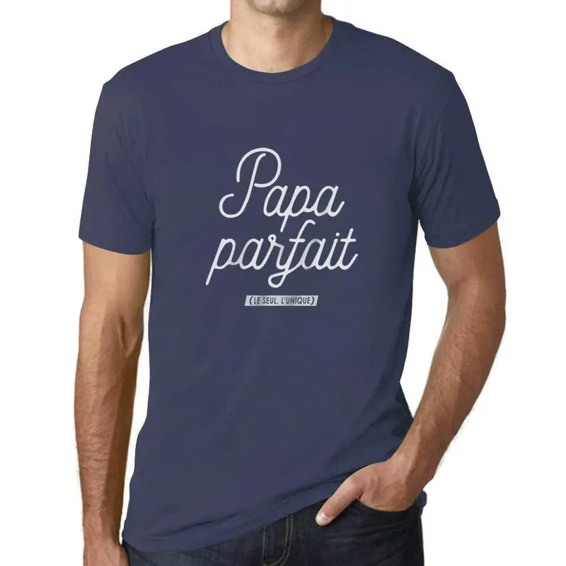 Ultrabasic - Homme Graphique Papa Parfait T-Shirt Marine Lettre Denim 1