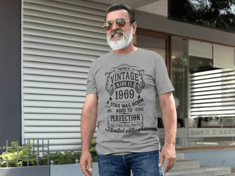 Ultrabasic - Homme Graphique Premium Vintage Made In 1969 Imprimé T-Shirt Gris Chiné 1