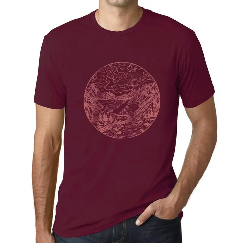 Ultrabasic - Homme Graphique Rivière Montagne Et Forêt Imprimé Bordeaux 1