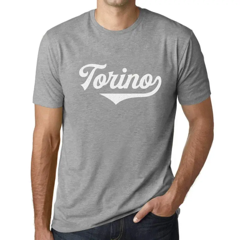 Ultrabasic - Homme Graphique Torino T-Shirt Imprimé Lettres Gris Chiné 1