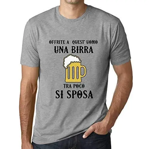Ultrabasic - Homme Graphique Una Birra Tra Poco Si Sposa Impression De Lettre Tee Shirt Cadeau Gris Chiné 1