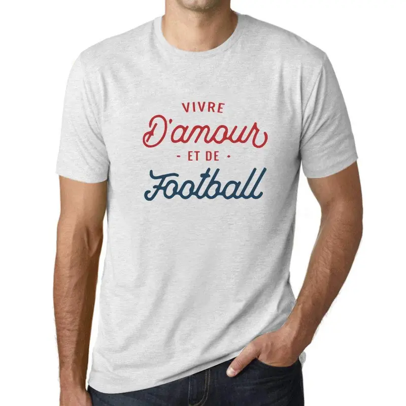 Ultrabasic - Homme Graphique Vivre D'amour Et De Football T-Shirt Imprimé Lettres Blanc Chiné 1