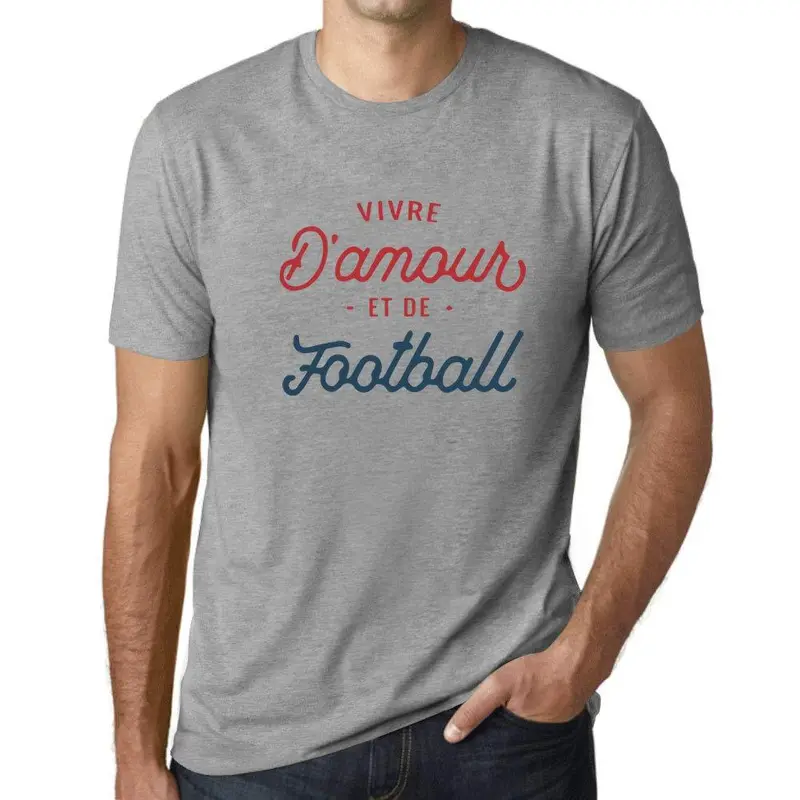 Ultrabasic - Homme Graphique Vivre D'amour Et De Football T-Shirt Imprimé Lettres Gris Chiné 1