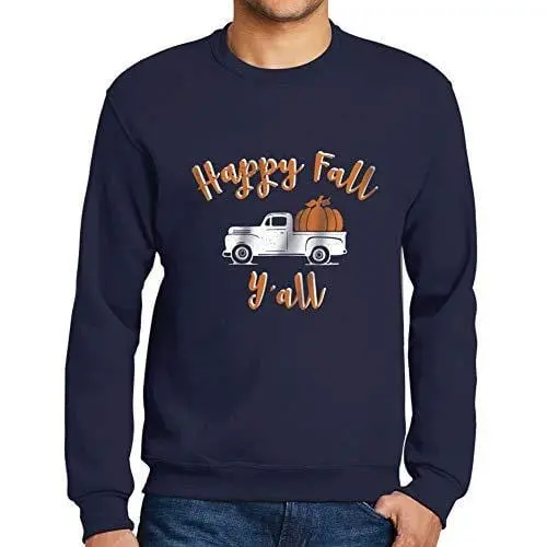 Ultrabasic - Homme Imprimé Graphique Sweat-Shirt Happy Fall Y'all Pumpkin Truck French Marine 1