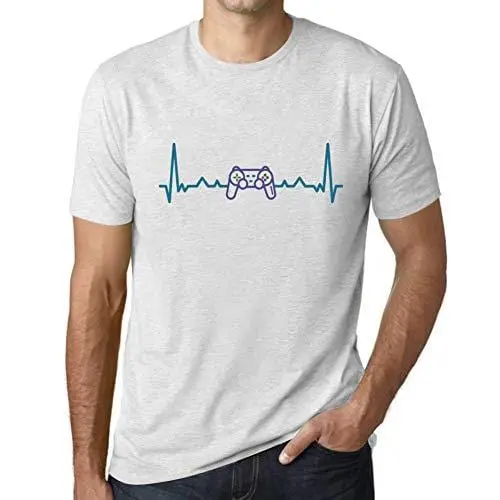 Ultrabasic - Homme T-Shirt Gaming Geek Battement De Coeur T-Shirt Cadeau Imprimé Tée-Shirt Blanc Chiné 1