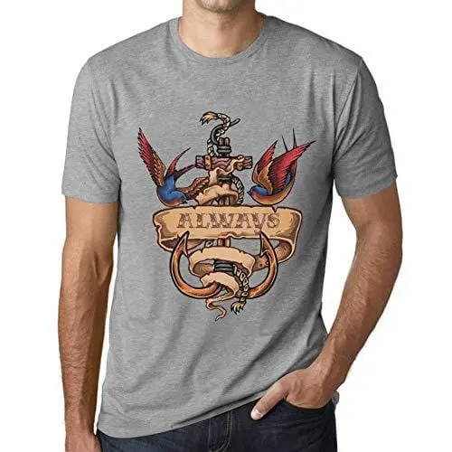 Ultrabasic - Homme T-Shirt Graphique Anchor Tattoo Always Gris Chiné 1