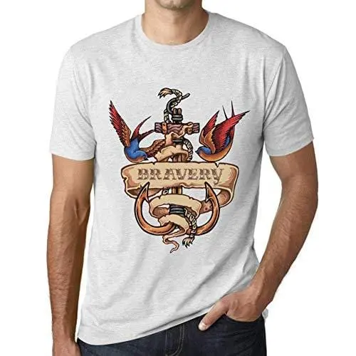 Ultrabasic - Homme T-Shirt Graphique Anchor Tattoo Bravery Blanc Chiné 1