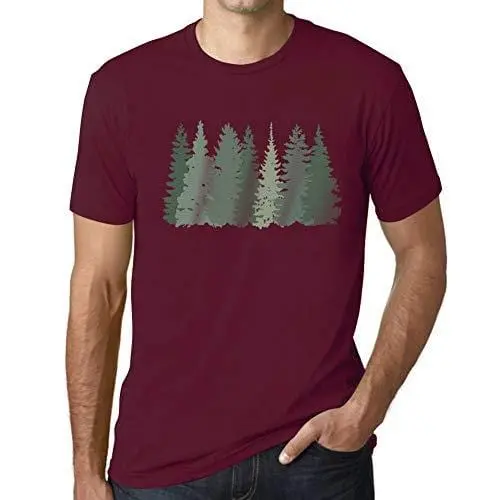 Ultrabasic - Homme T-Shirt Graphique Arbres Forestiers Bordeaux 1