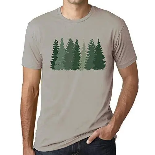 Ultrabasic - Homme T-Shirt Graphique Arbres Forestiers Gris Clair 1