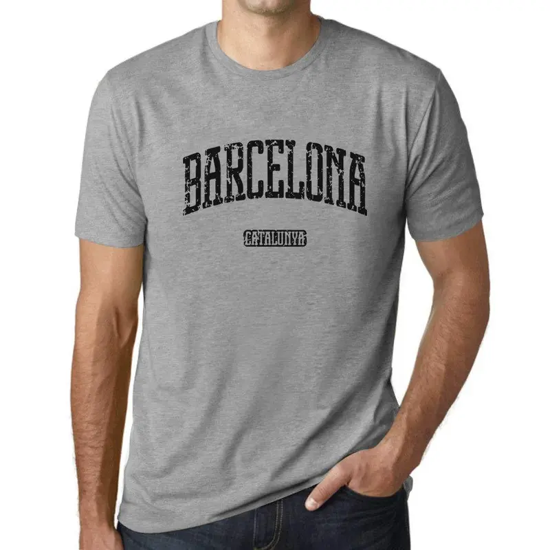 Ultrabasic - Homme T-Shirt Graphique Barcelona Catalunya Lettres Imprimées Gris Chiné 1