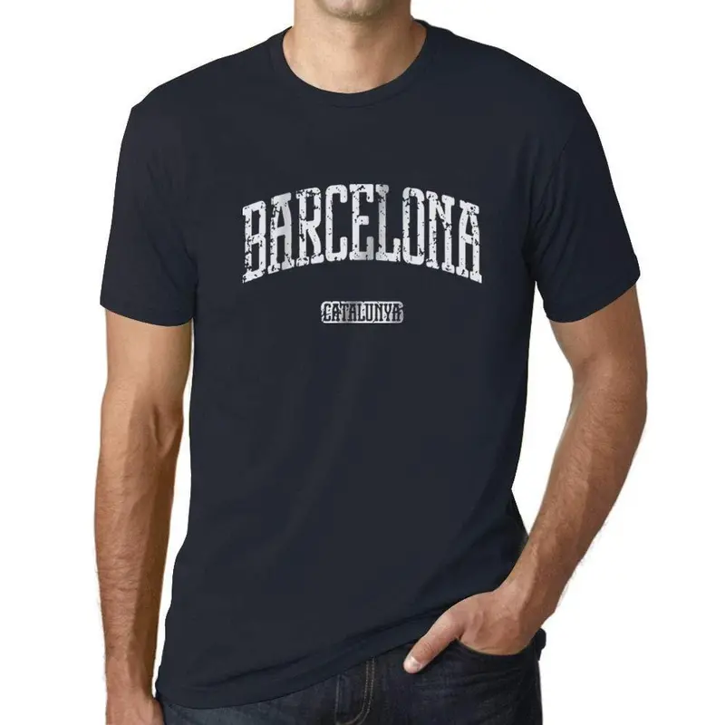 Ultrabasic - Homme T-Shirt Graphique Barcelona Catalunya Lettres Imprimées Marine 1
