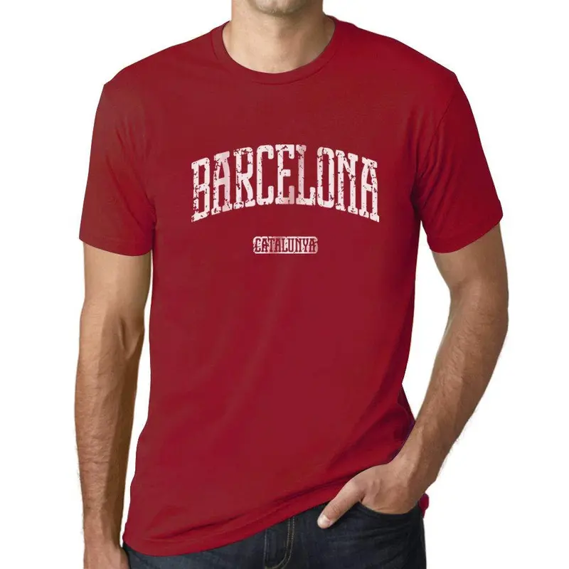 Ultrabasic - Homme T-Shirt Graphique Barcelona Catalunya Lettres Imprimées Rouge Tango 1