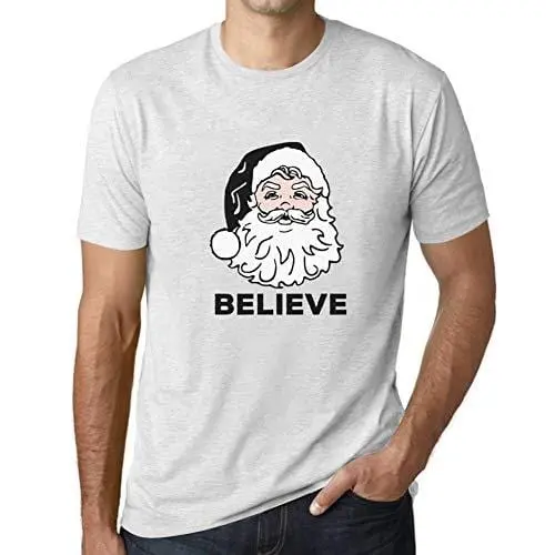 Ultrabasic - Homme T-Shirt Graphique Believe In Santa Claus Imprimé Lettres Noël Cadeau Blanc Chiné 1