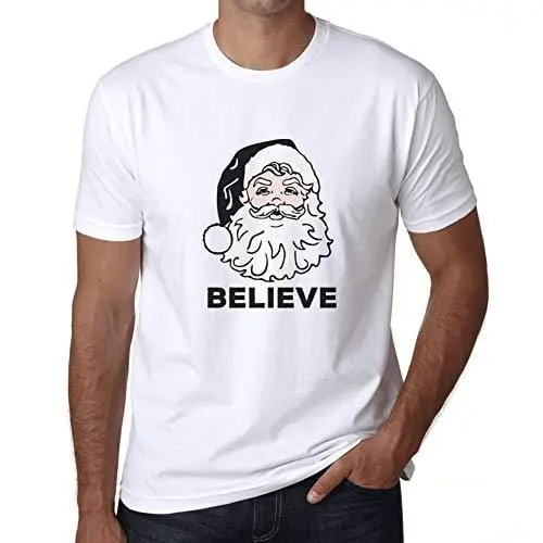Ultrabasic - Homme T-Shirt Graphique Believe In Santa Claus Imprimé Lettres Noël Cadeau Blanco 1