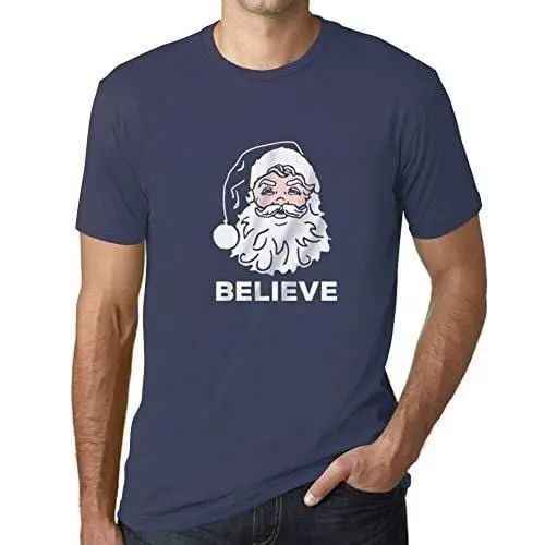 Ultrabasic - Homme T-Shirt Graphique Believe In Santa Claus Imprimé Lettres Noël Cadeau Denim 1