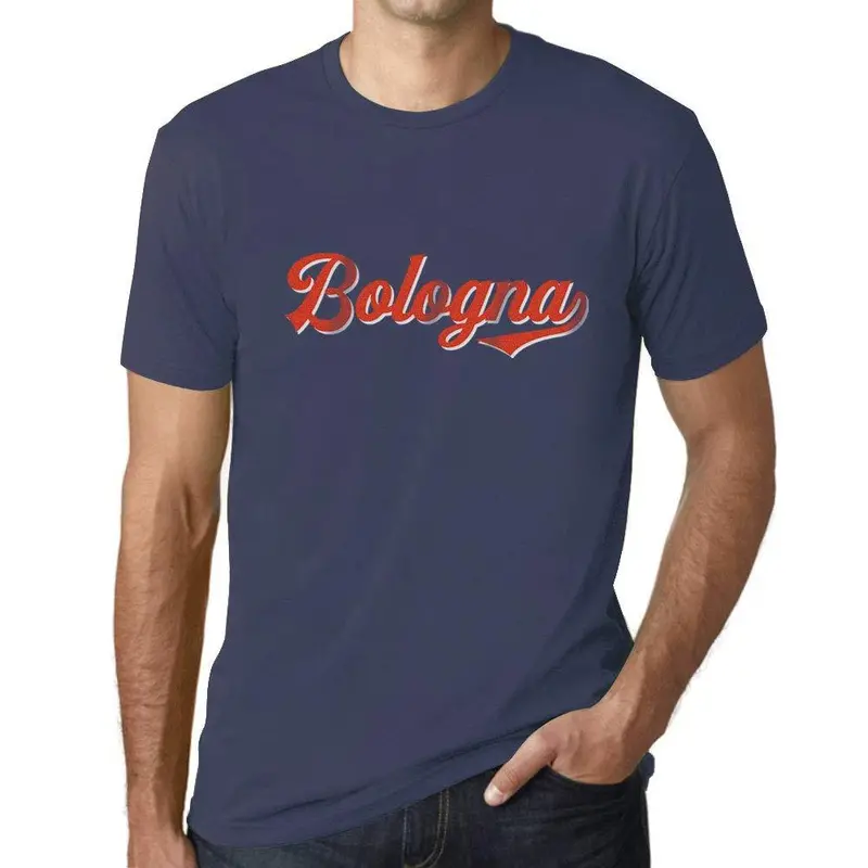 Ultrabasic - Homme T-Shirt Graphique Bologna T-Shirt Lettres Imprimées Denim 1