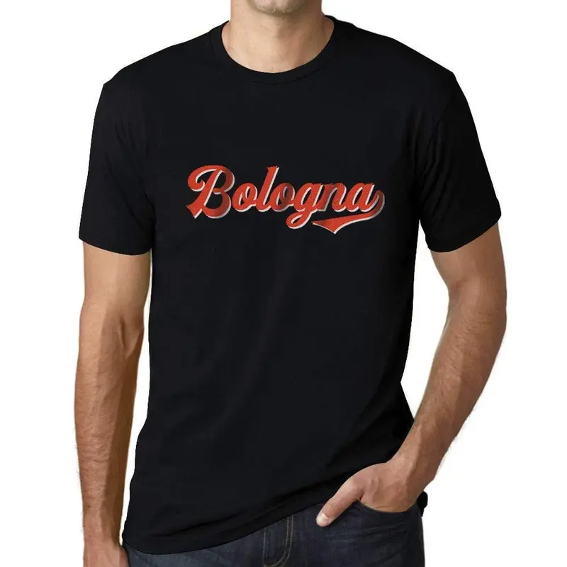 Ultrabasic - Homme T-Shirt Graphique Bologna T-Shirt Lettres Imprimées Noir Profond 1