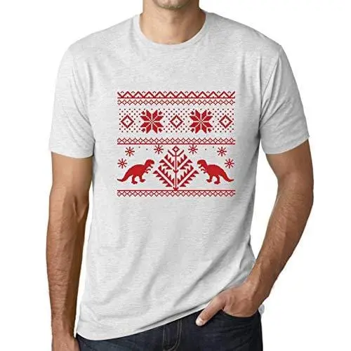 Ultrabasic - Homme T-Shirt Graphique Dinosaure Drôle Imprimé Lettres Noël Cadeau Blanc Chiné 1
