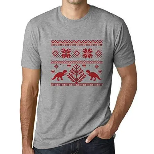 Ultrabasic - Homme T-Shirt Graphique Dinosaure Drôle Imprimé Lettres Noël Cadeau Gris Chiné 1
