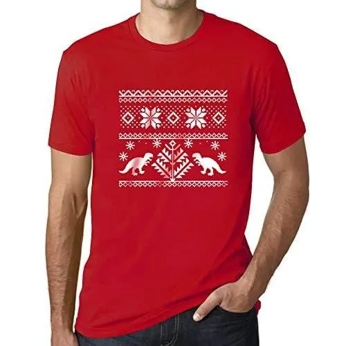 Ultrabasic - Homme T-Shirt Graphique Dinosaure Drôle Imprimé Lettres Noël Cadeau Rouge 1