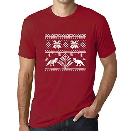 Ultrabasic - Homme T-Shirt Graphique Dinosaure Drôle Imprimé Lettres Noël Cadeau Rouge Tango 1