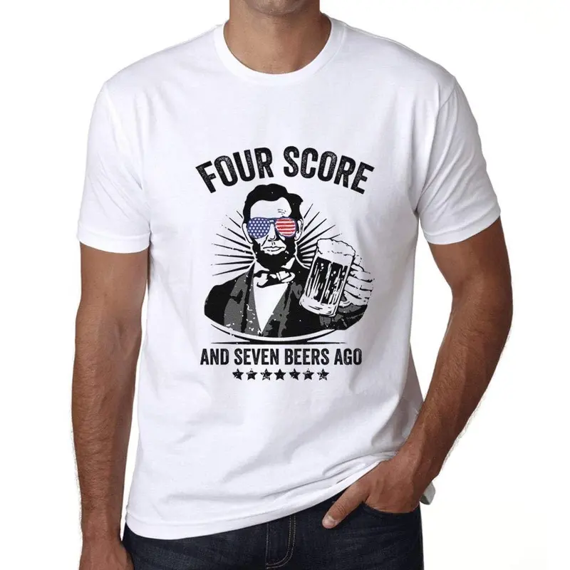 Ultrabasic - Homme T-Shirt Graphique Four Score And Seven Beers Ago 4Th July Blanc 1