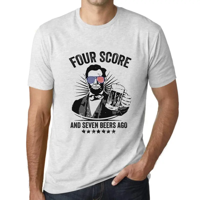 Ultrabasic - Homme T-Shirt Graphique Four Score And Seven Beers Ago 4Th July Blanc Chiné 1