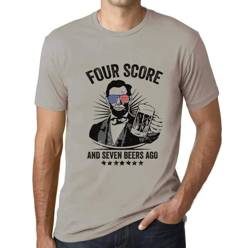 Ultrabasic - Homme T-Shirt Graphique Four Score And Seven Beers Ago 4Th July Gris Clair 1