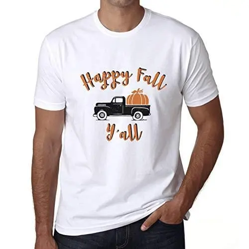 Ultrabasic - Homme T-Shirt Graphique Happy Fall Y'all Pumpkin Truck Blanc 1