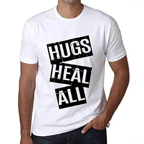 Ultrabasic - Homme T-Shirt Graphique Hugs Heal All T-Shirt Cadeau Lettre D'impression Blanc 1