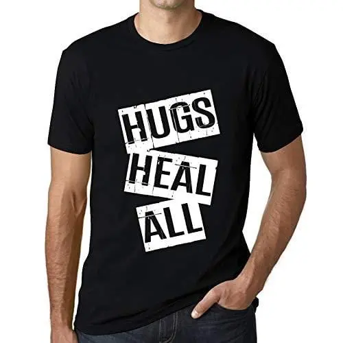 Ultrabasic - Homme T-Shirt Graphique Hugs Heal All T-Shirt Cadeau Lettre D'impression Noir Profond 1