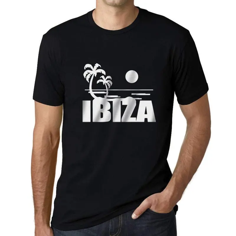 Ultrabasic - Homme T-Shirt Graphique Ibiza Printed Lettering Holidays Noir Profond 1