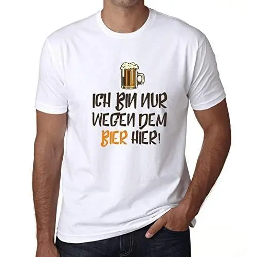 Ultrabasic - Homme T-Shirt Graphique Ich Bin Nur Wegen Dem Bier Hier Blanc 1