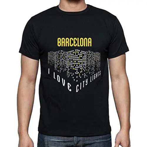 Ultrabasic - Homme T-Shirt Graphique J'aime Barcelona Lumières Noir Profond 1