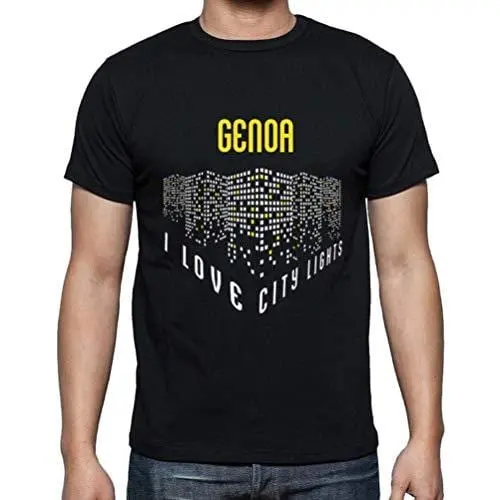 Ultrabasic - Homme T-Shirt Graphique J'aime Genoa Lumières Noir Profond 1