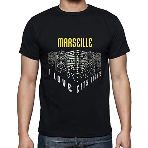Ultrabasic - Homme T-Shirt Graphique J'aime Marseille Lumières Noir Profond 1
