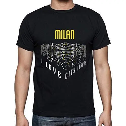 Ultrabasic - Homme T-Shirt Graphique J'aime Milan Lumières Noir Profond 1